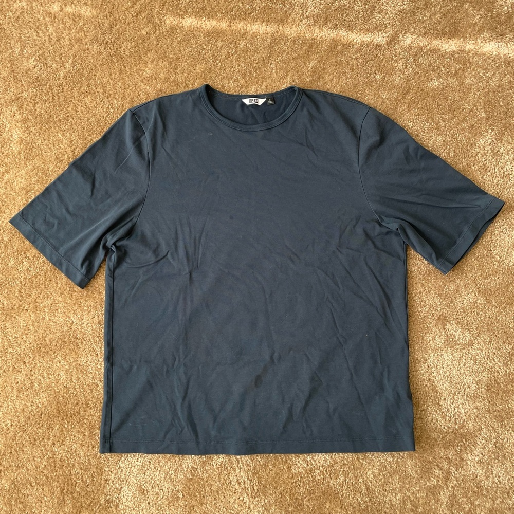 Uniqlo oversized drop shoulder t shirt medium men’s cropped navy blue